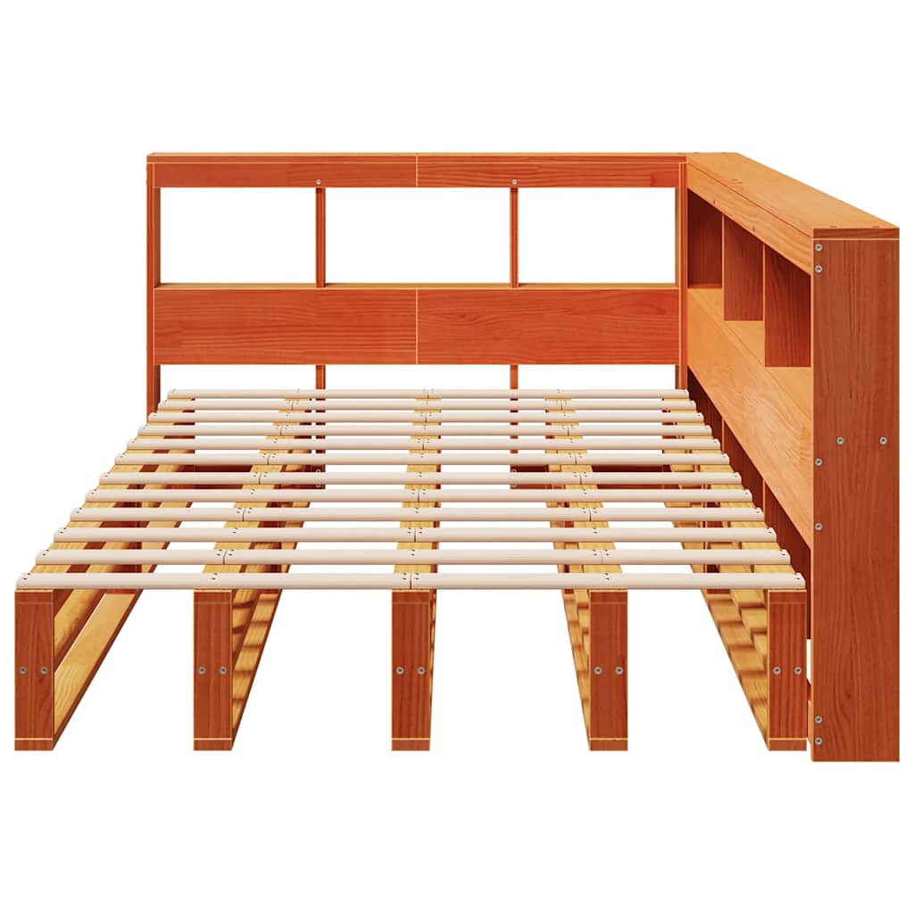 Massivholzbett mit Regal ohne Matratze Wachsbraun 120x200 cm