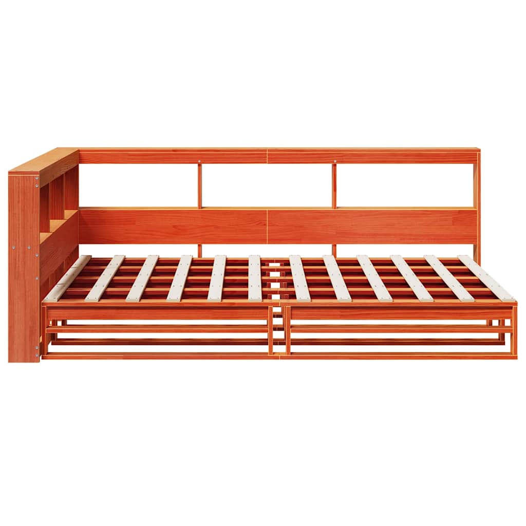 Massivholzbett mit Regal ohne Matratze Wachsbraun 120x200 cm