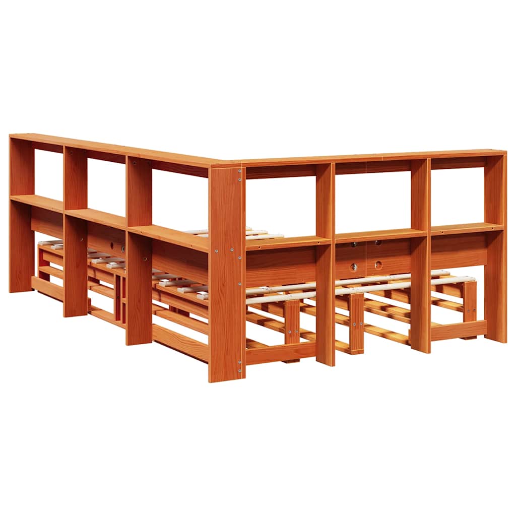 Massivholzbett mit Regal ohne Matratze Wachsbraun 120x200 cm