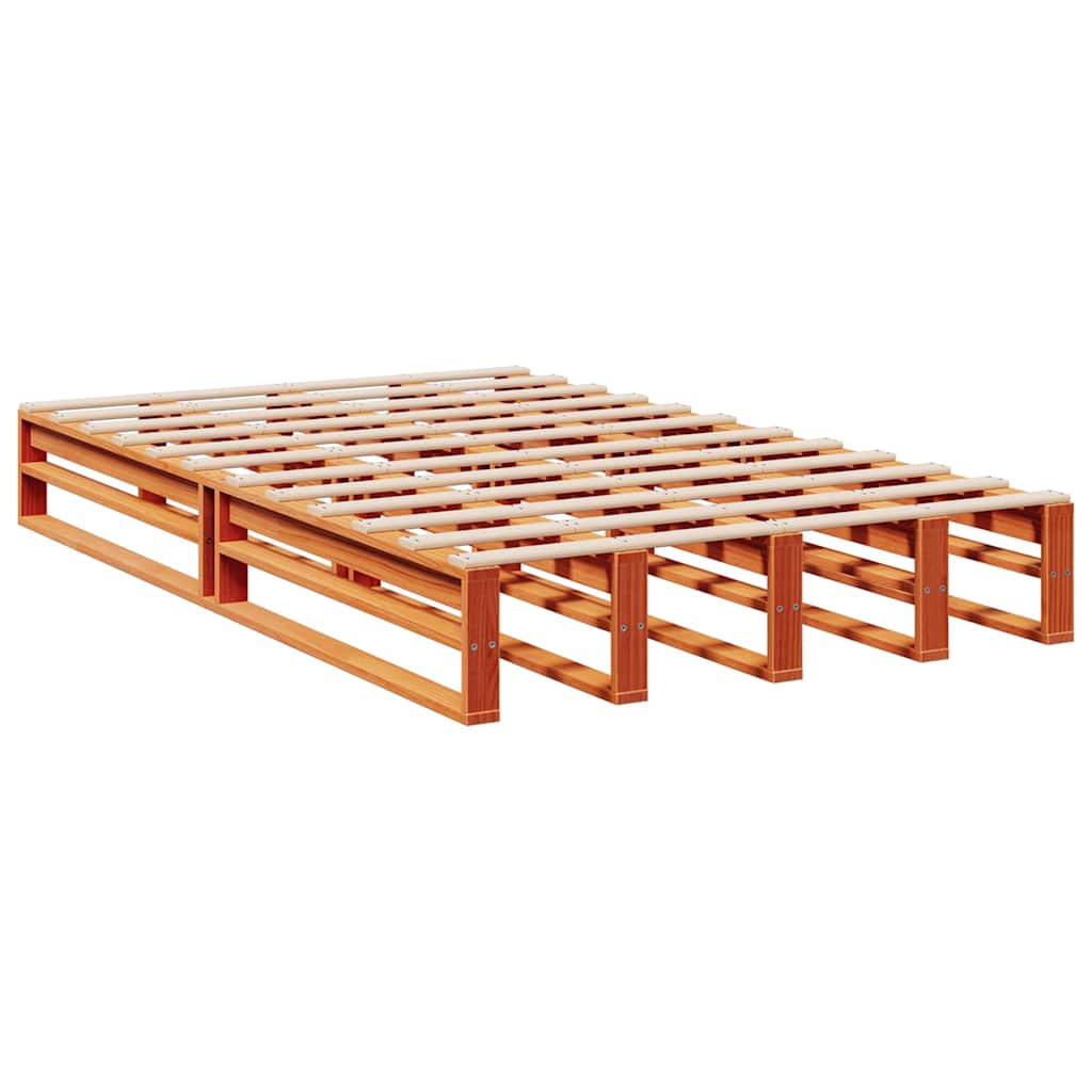 Massivholzbett mit Regal ohne Matratze Wachsbraun 120x200 cm