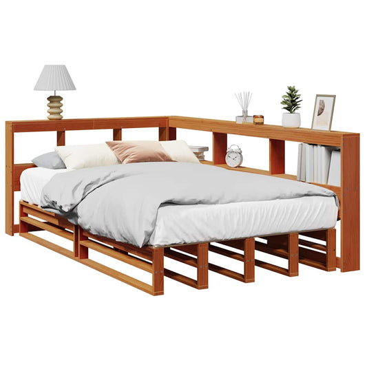 Massivholzbett mit Regal ohne Matratze Wachsbraun 120x200 cm