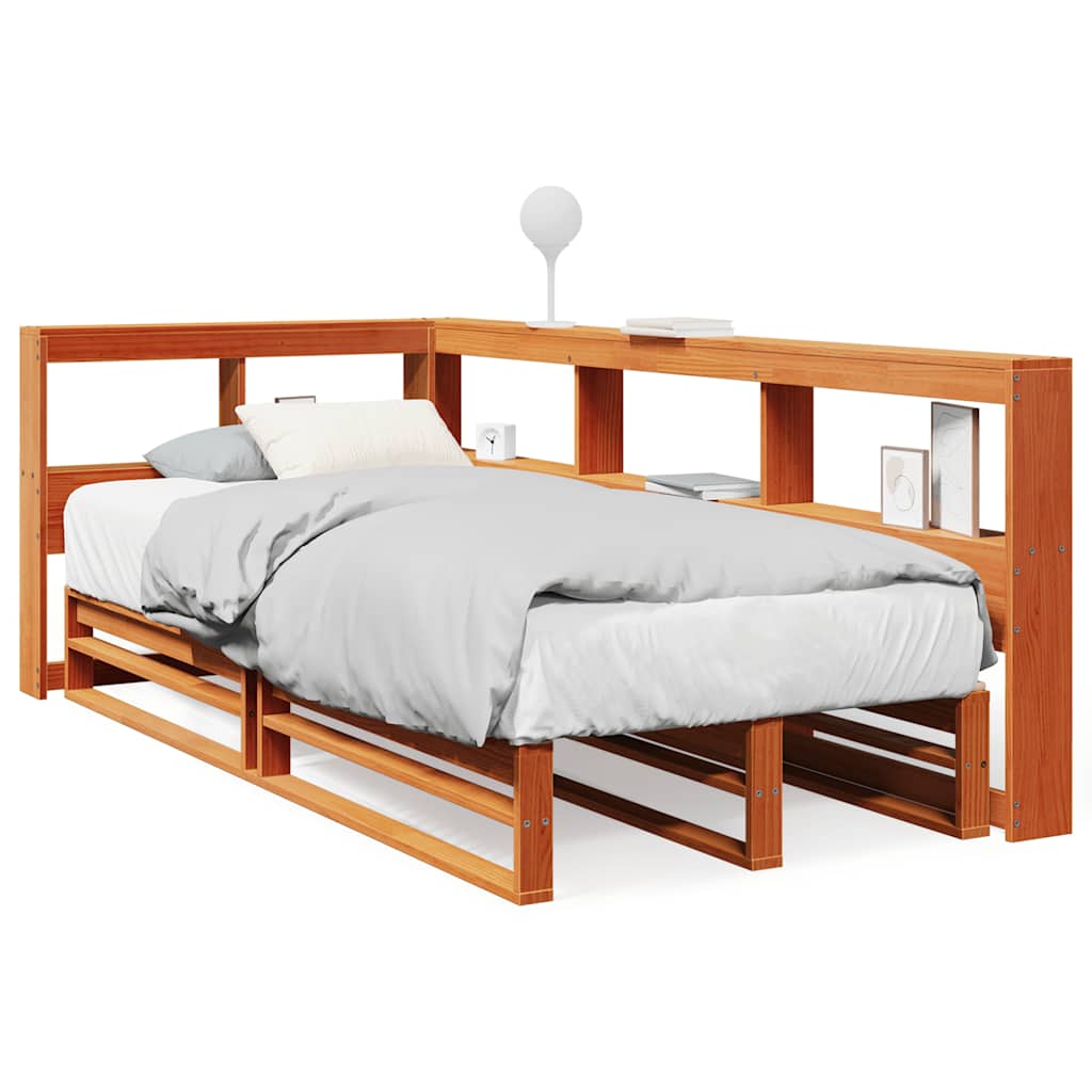 Massivholzbett mit Regal ohne Matratze Wachsbraun 90x200 cm