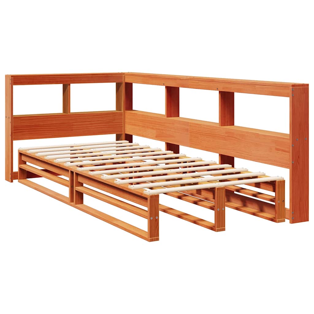Massivholzbett mit Regal ohne Matratze Wachsbraun 90x200 cm