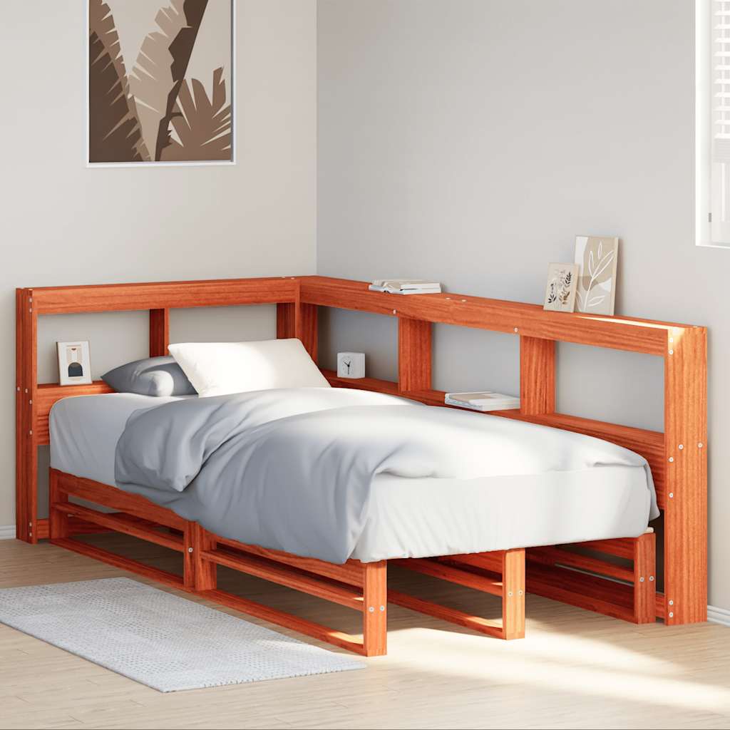 Massivholzbett mit Regal ohne Matratze Wachsbraun 90x200 cm