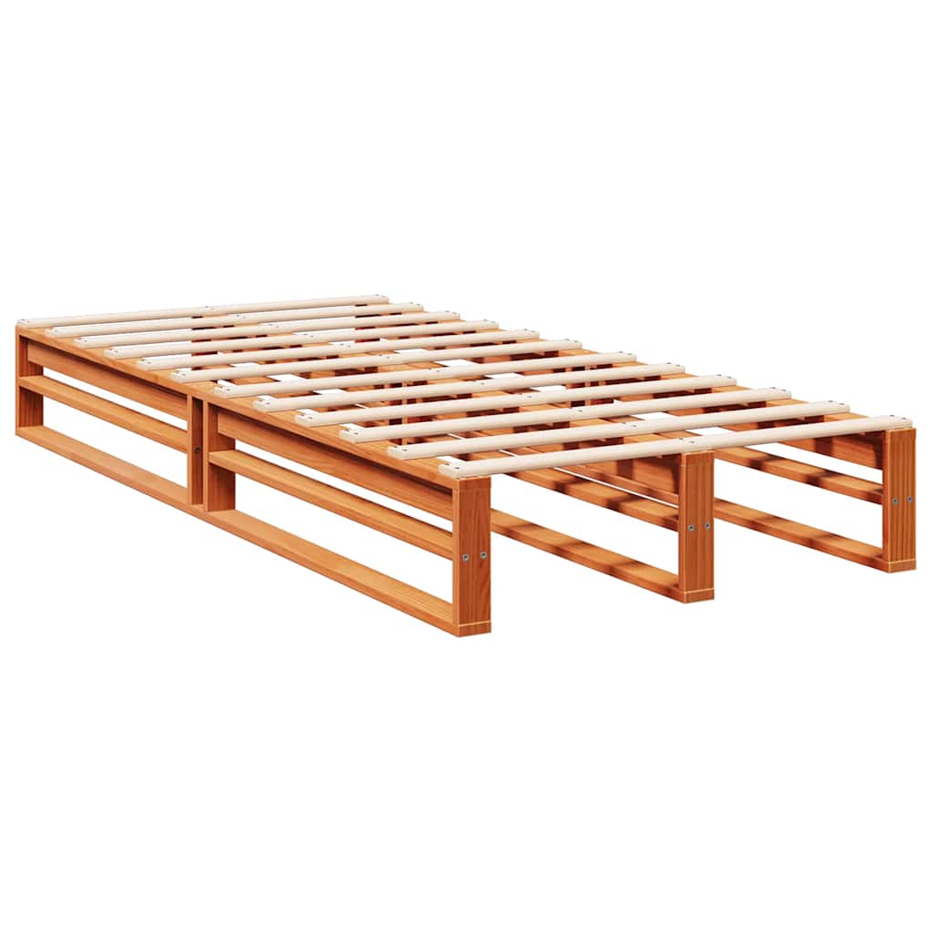 Massivholzbett mit Regal ohne Matratze Wachsbraun 90x200 cm
