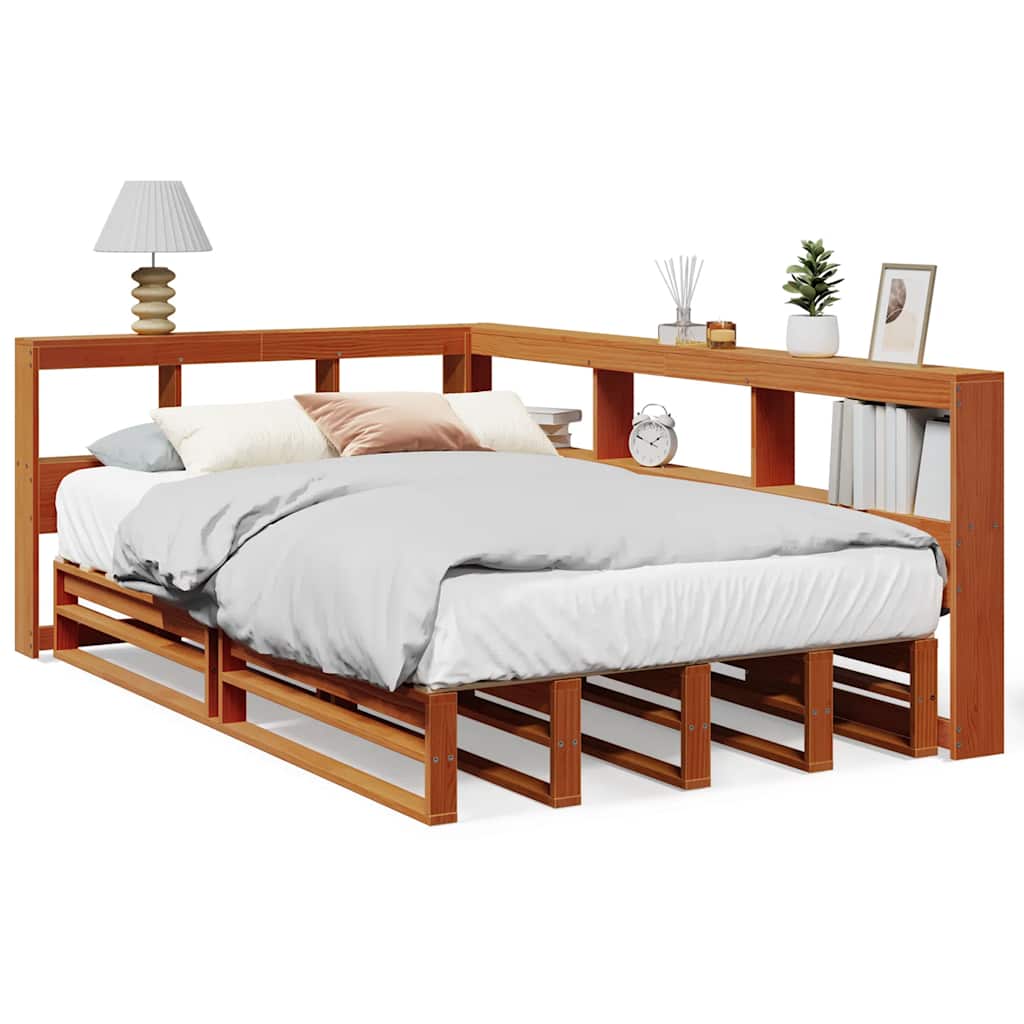 Lit en bois massif avec étagère sans matelas ciré marron 120x190 cm