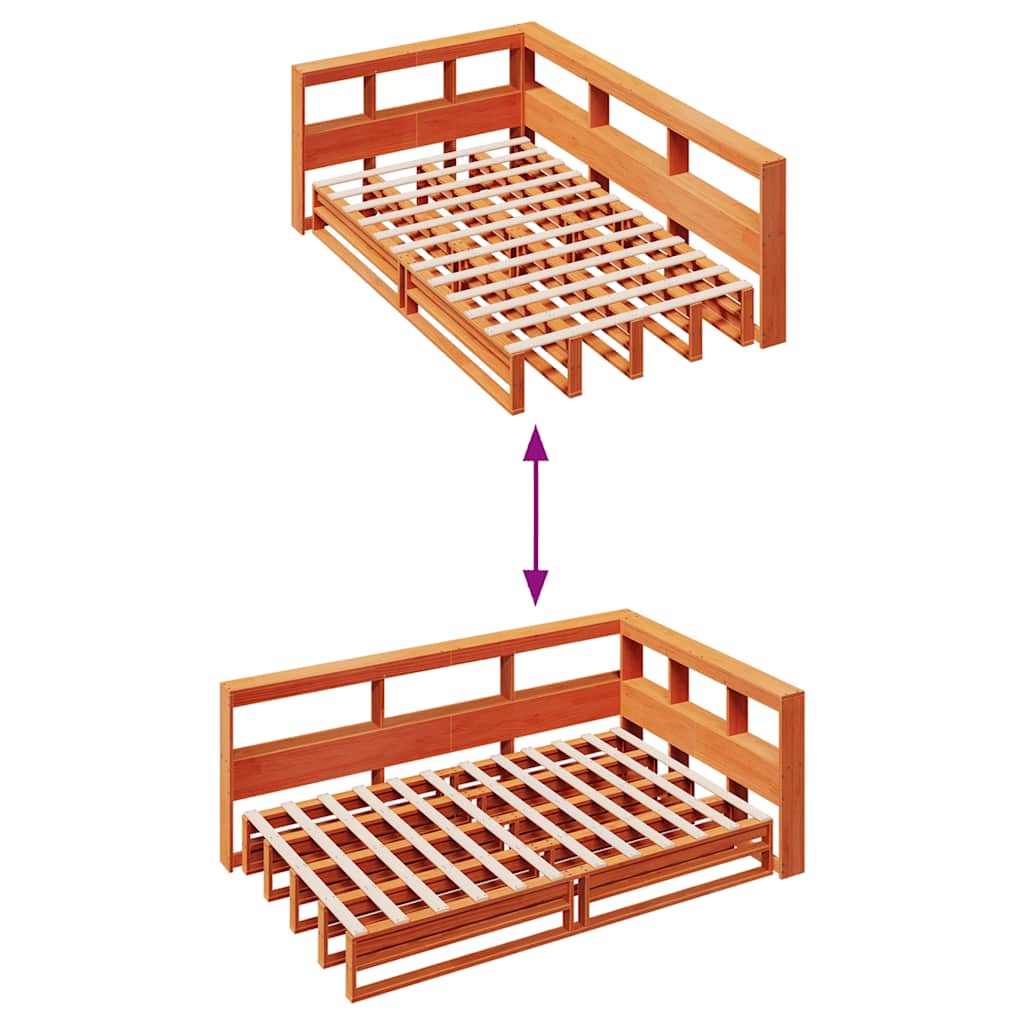 Lit en bois massif avec étagère sans matelas ciré marron 120x190 cm