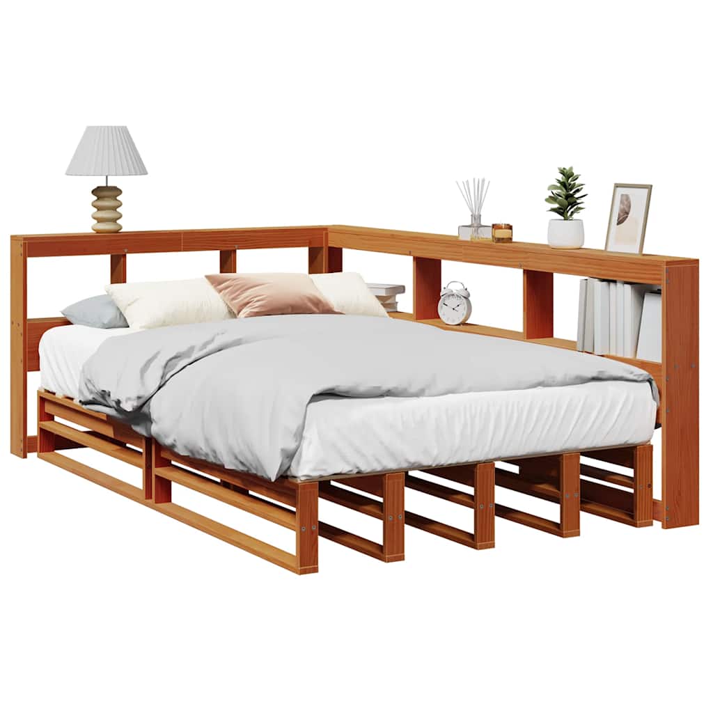 Lit en bois massif avec étagère sans matelas ciré marron 120x190 cm