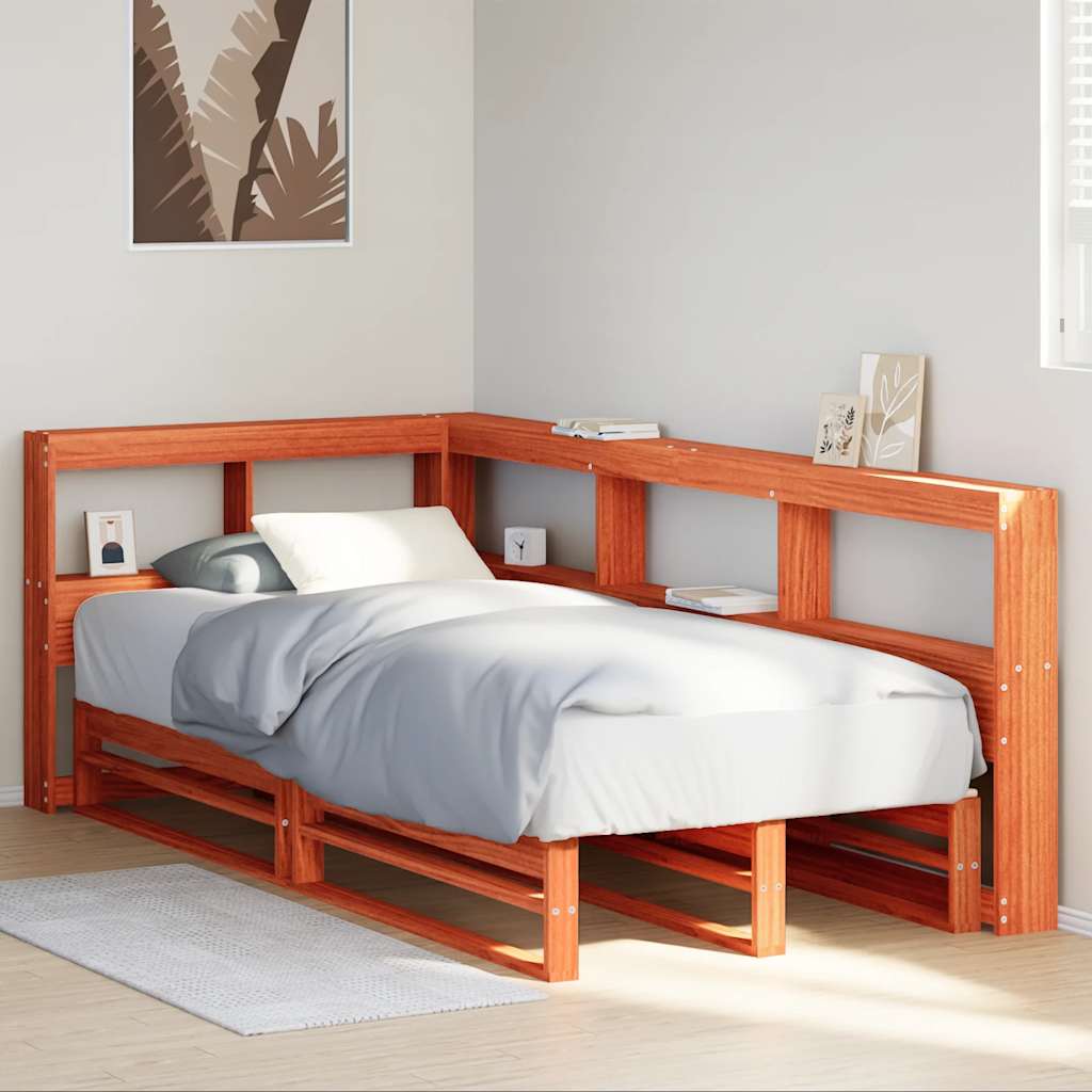 Massivholzbett mit Regal ohne Matratze Wachsbraun 90x190 cm