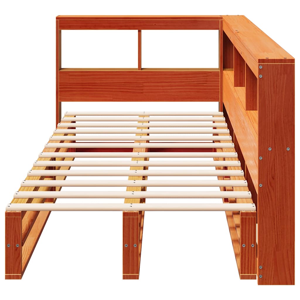 Massivholzbett mit Regal ohne Matratze Wachsbraun 90x190 cm