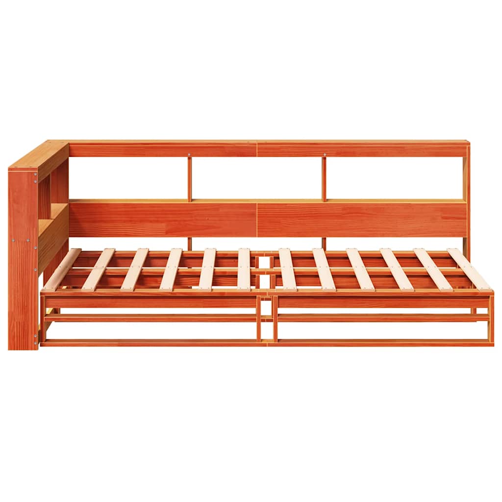 Massivholzbett mit Regal ohne Matratze Wachsbraun 90x190 cm