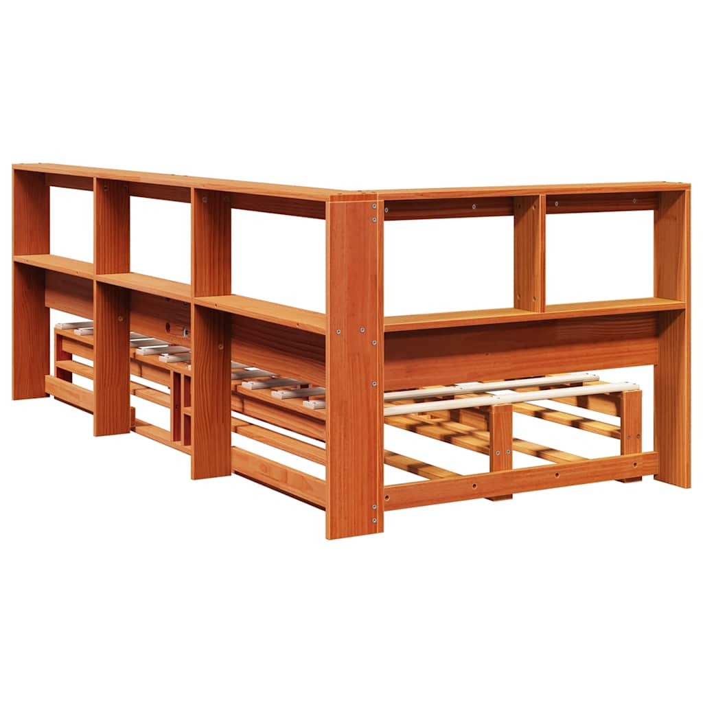 Massivholzbett mit Regal ohne Matratze Wachsbraun 90x190 cm