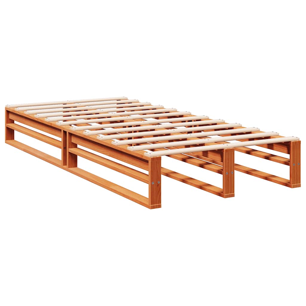 Massivholzbett mit Regal ohne Matratze Wachsbraun 90x190 cm