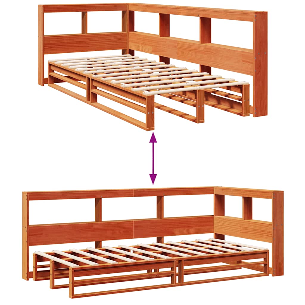 Massivholzbett mit Regal ohne Matratze Wachsbraun 90x190 cm