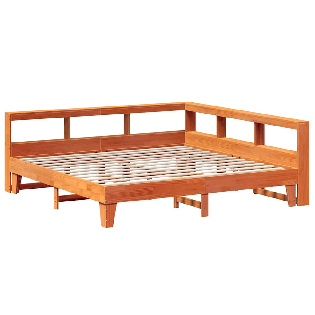 Massivholzbett mit Regal ohne Matratze Wachsbraun 200x200 cm