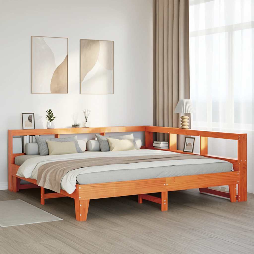 Massivholzbett mit Regal ohne Matratze Wachsbraun 200x200 cm