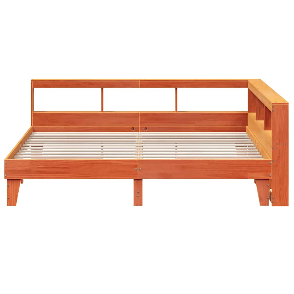 Massivholzbett mit Regal ohne Matratze Wachsbraun 200x200 cm