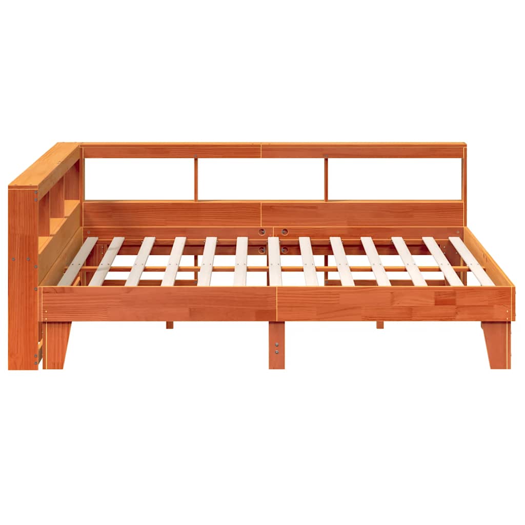 Massivholzbett mit Regal ohne Matratze Wachsbraun 200x200 cm