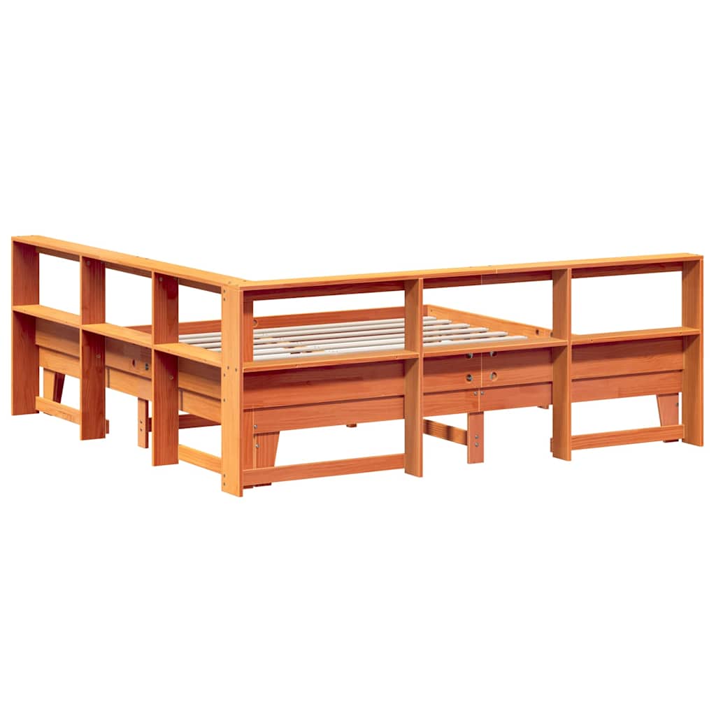 Massivholzbett mit Regal ohne Matratze Wachsbraun 200x200 cm
