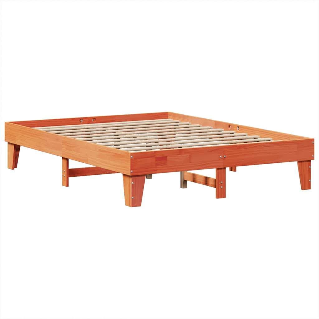 Massivholzbett mit Regal ohne Matratze Wachsbraun 200x200 cm
