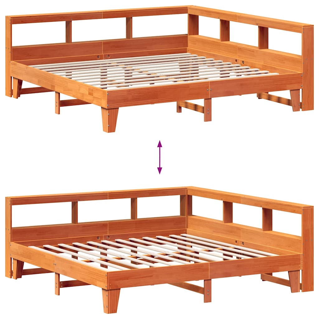 Massivholzbett mit Regal ohne Matratze Wachsbraun 200x200 cm