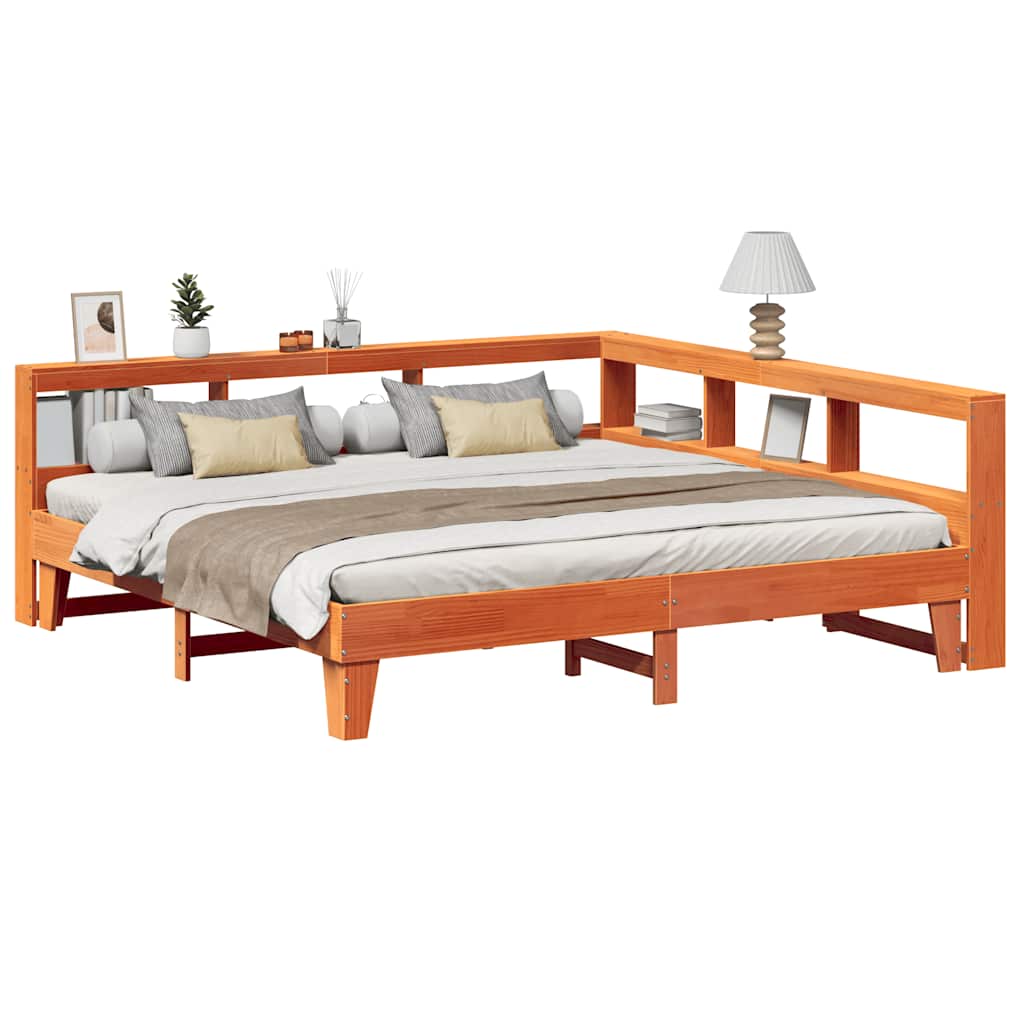 Massivholzbett mit Regal ohne Matratze Wachsbraun 200x200 cm