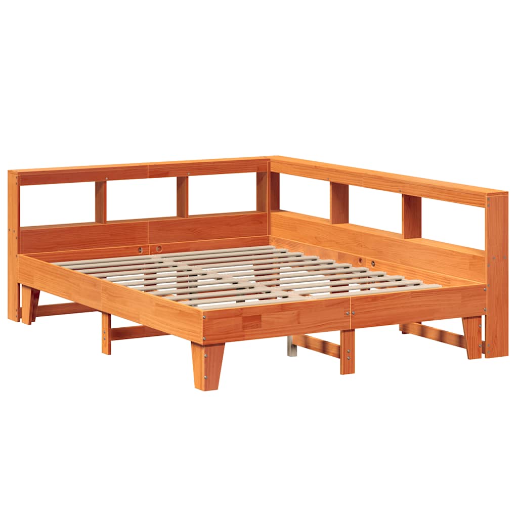Massivholzbett mit Regal ohne Matratze Wachsbraun 140x200 cm