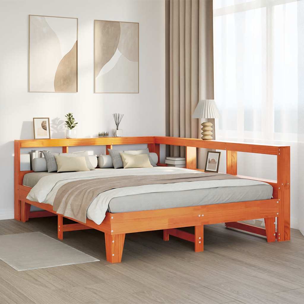 Massivholzbett mit Regal ohne Matratze Wachsbraun 140x200 cm