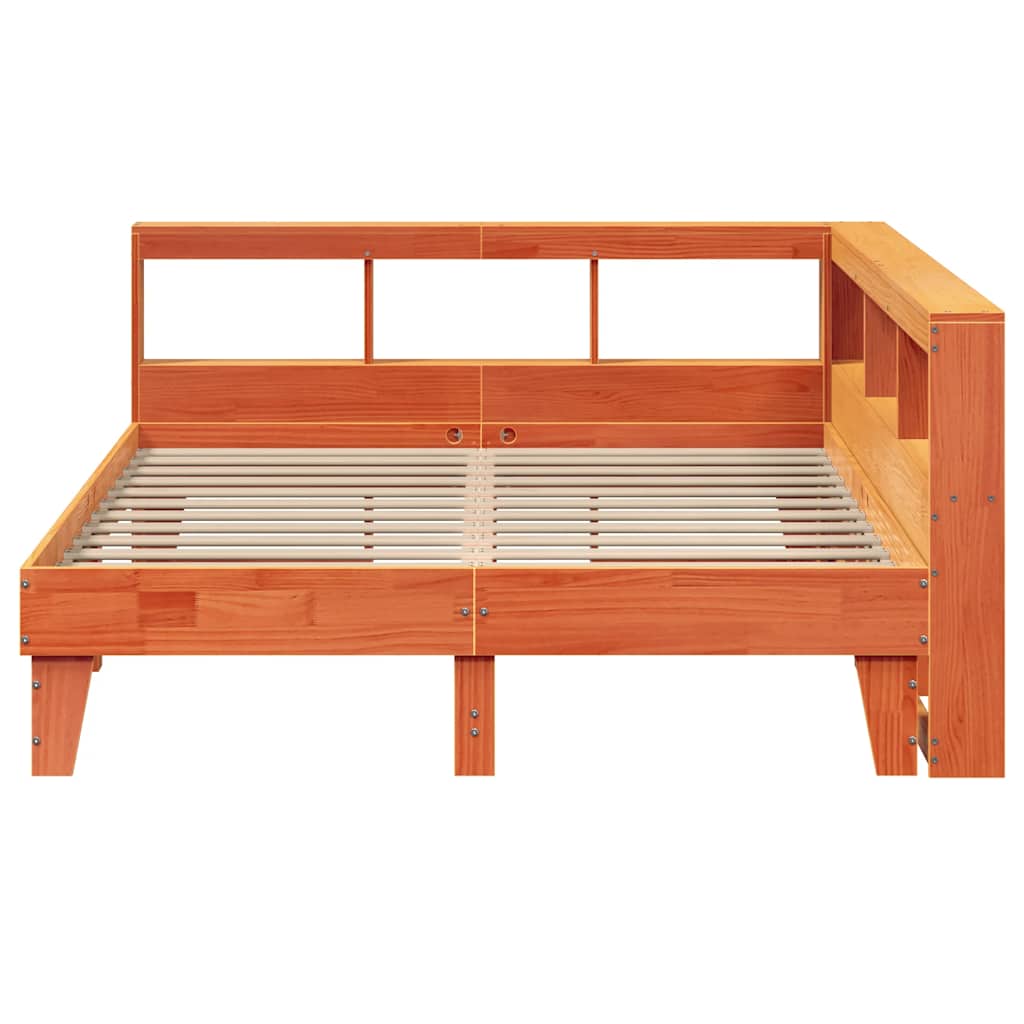 Massivholzbett mit Regal ohne Matratze Wachsbraun 140x200 cm