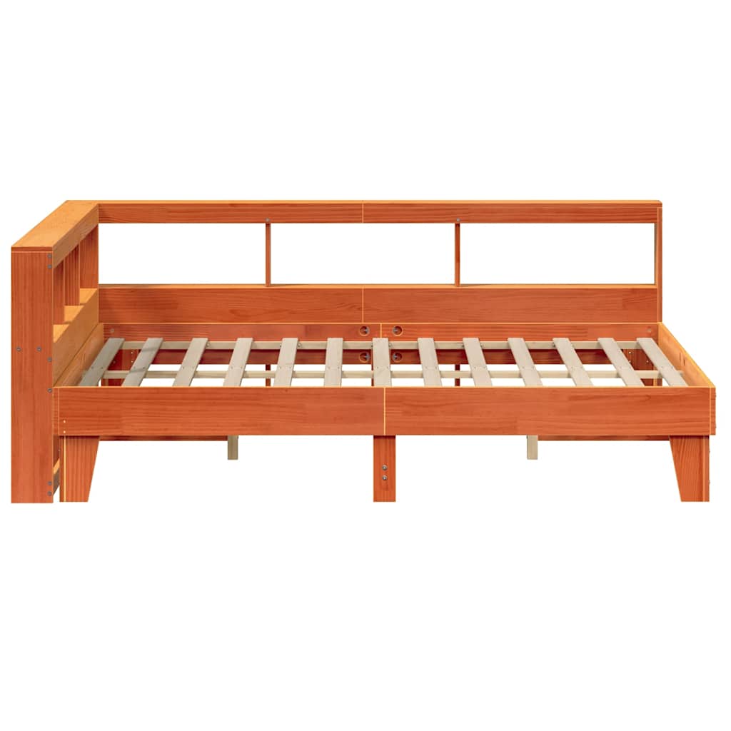 Massivholzbett mit Regal ohne Matratze Wachsbraun 140x200 cm