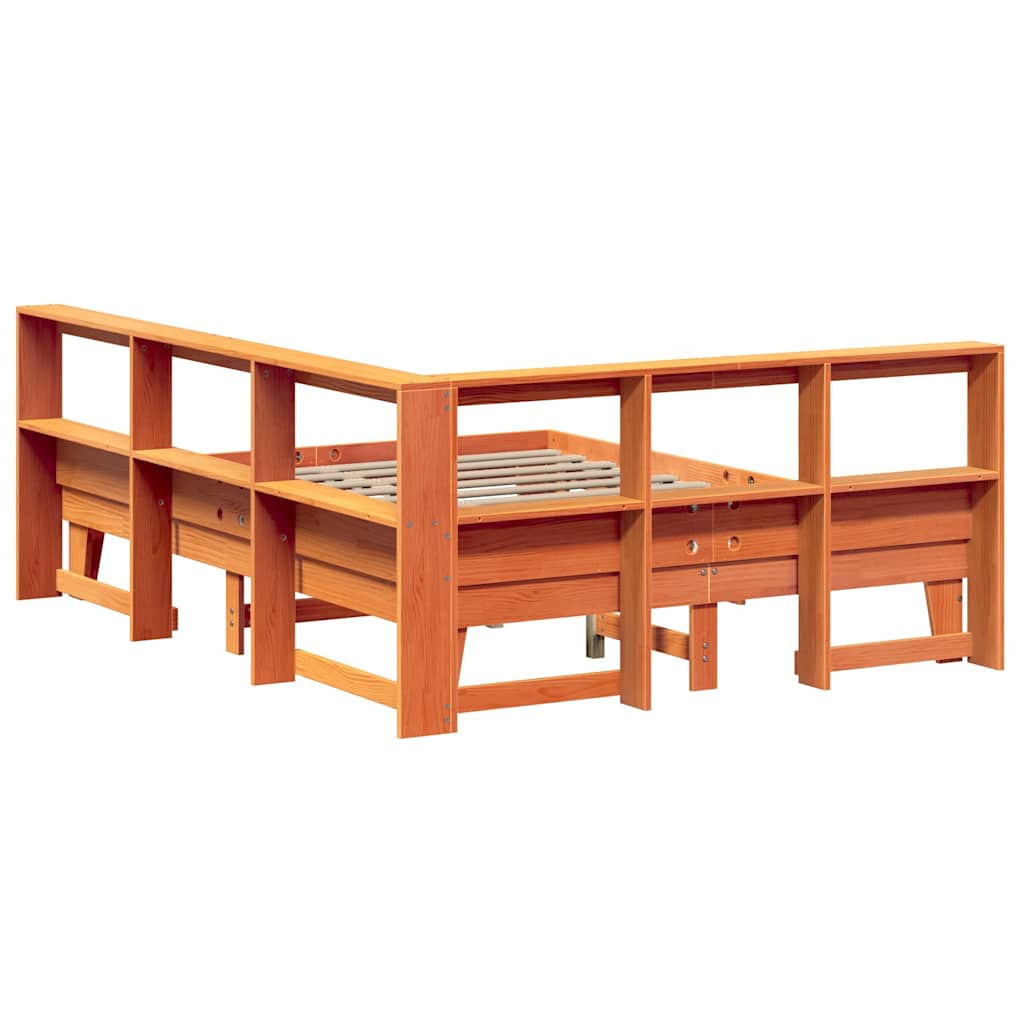 Massivholzbett mit Regal ohne Matratze Wachsbraun 140x200 cm