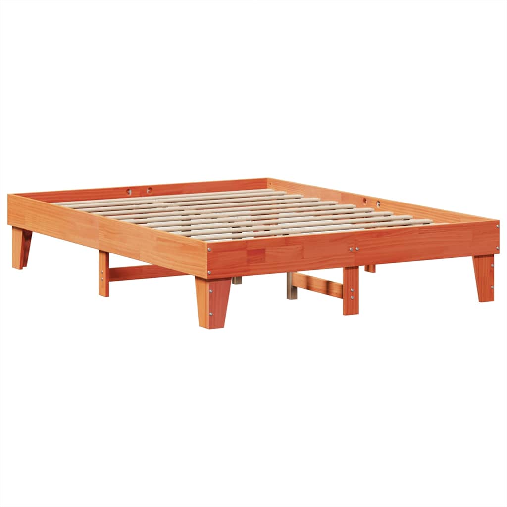 Massivholzbett mit Regal ohne Matratze Wachsbraun 140x200 cm