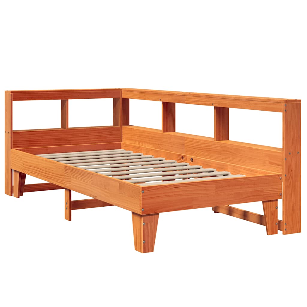 Massivholzbett mit Regal ohne Matratze Wachsbraun 90x200 cm