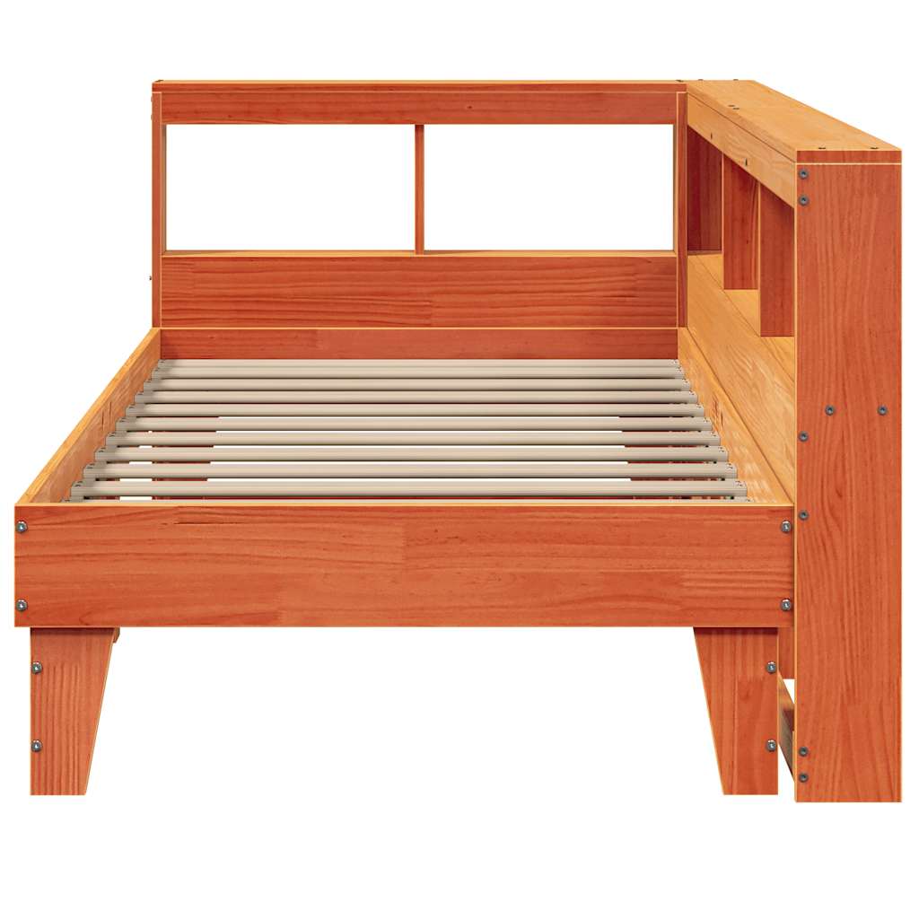 Massivholzbett mit Regal ohne Matratze Wachsbraun 90x200 cm