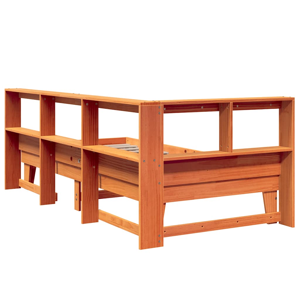 Massivholzbett mit Regal ohne Matratze Wachsbraun 90x200 cm