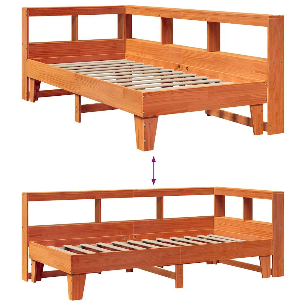 Massivholzbett mit Regal ohne Matratze Wachsbraun 90x200 cm