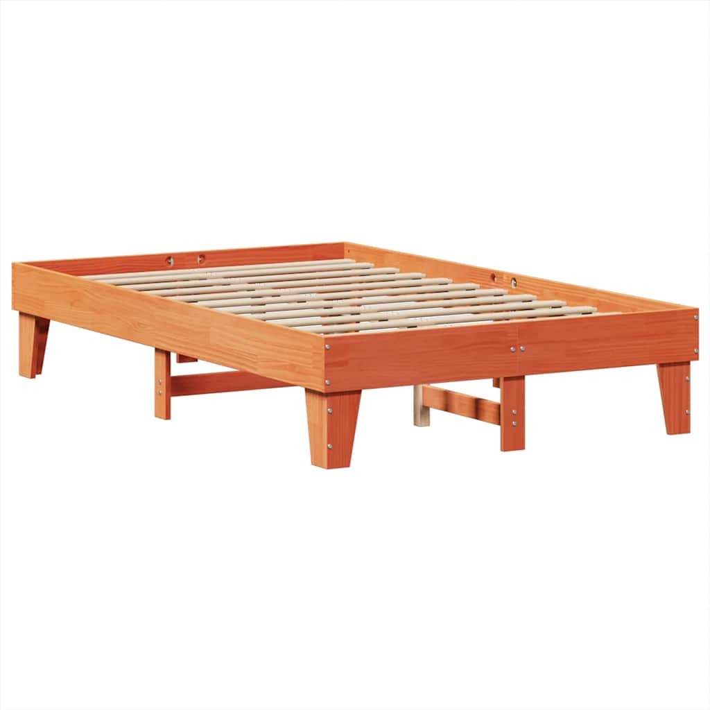 Massivholzbett mit Regal ohne Matratze Wachsbraun 135x190 cm
