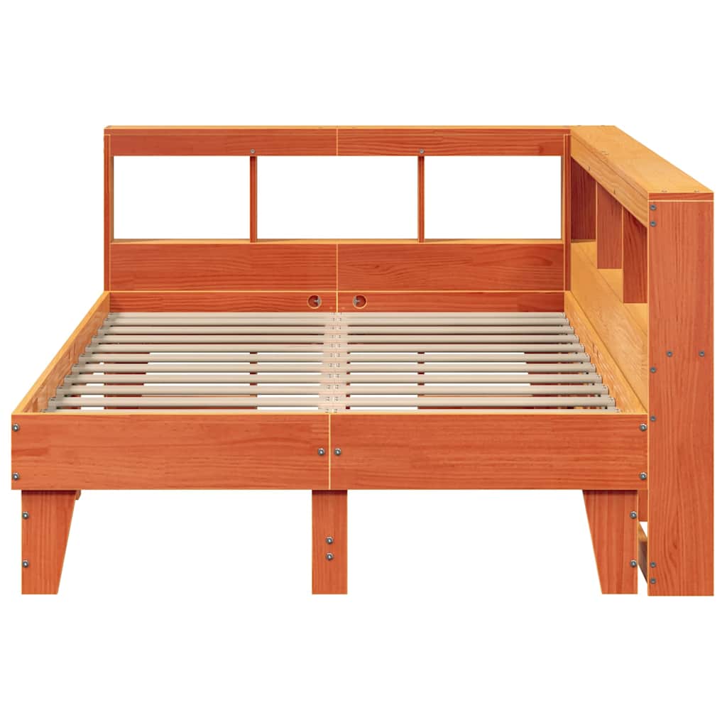 Massivholzbett mit Regal ohne Matratze Wachsbraun 135x190 cm