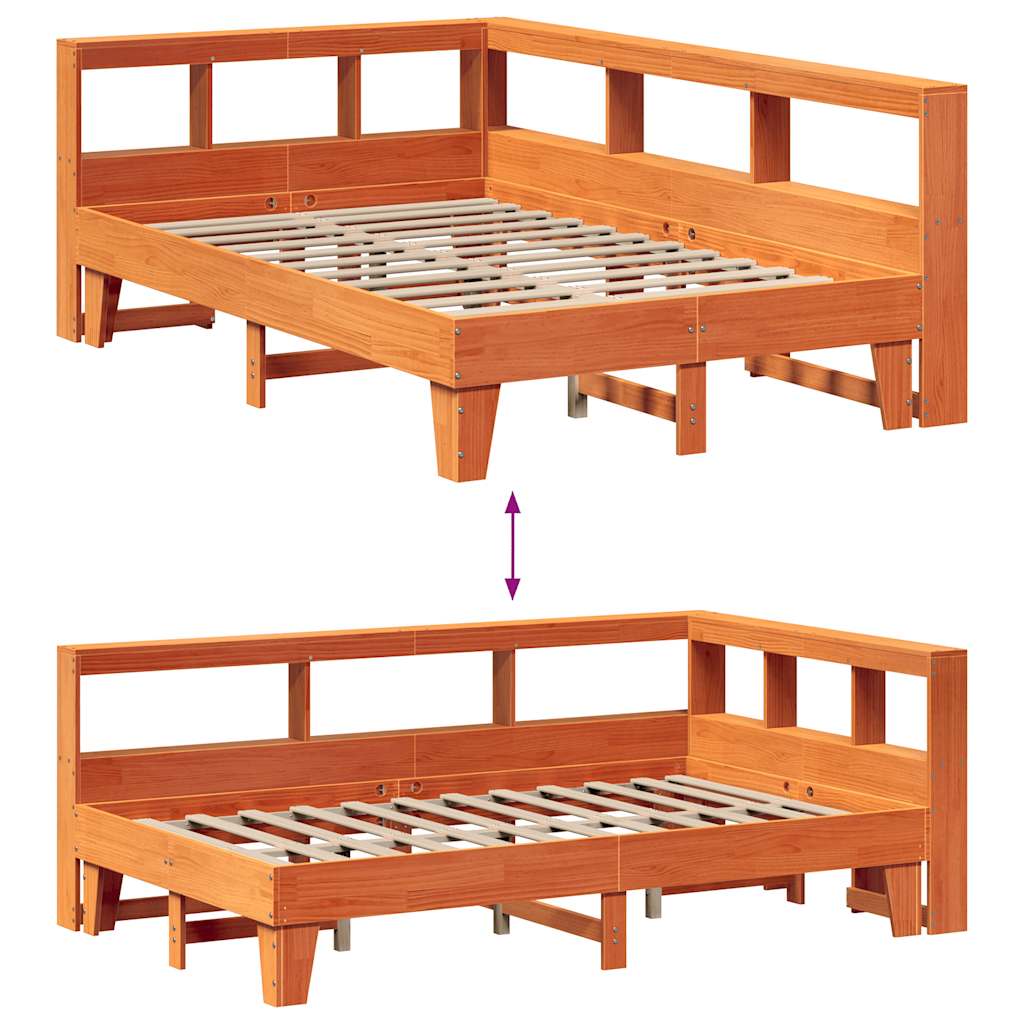 Massivholzbett mit Regal ohne Matratze Wachsbraun 135x190 cm