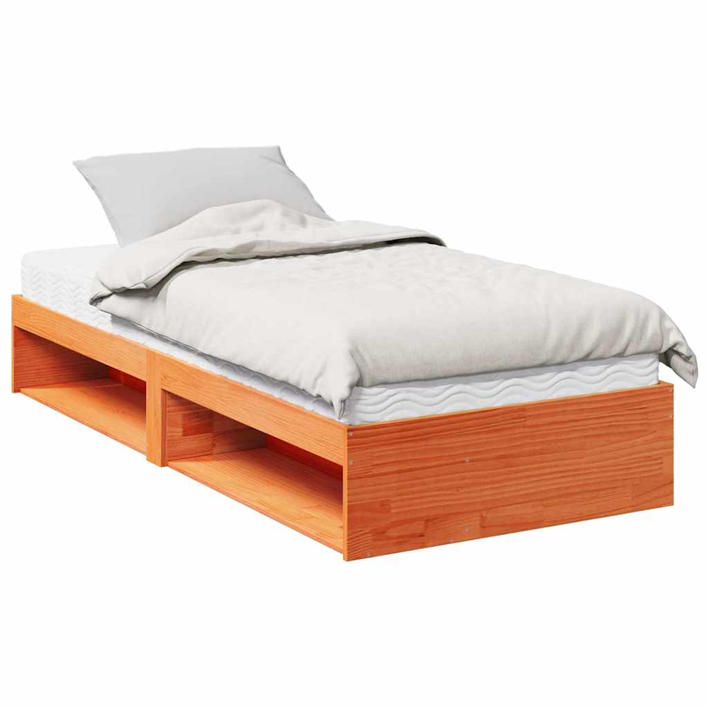 Daybed with mattress wax brown 90x190 cm solid pine wood