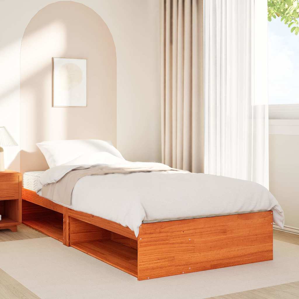 Daybed with mattress wax brown 90x190 cm solid pine wood