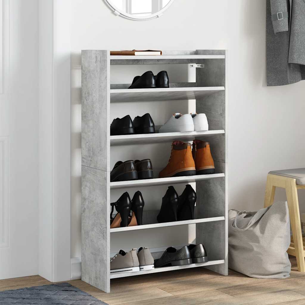 Étagère à chaussures gris béton 60x25x100 cm en bois