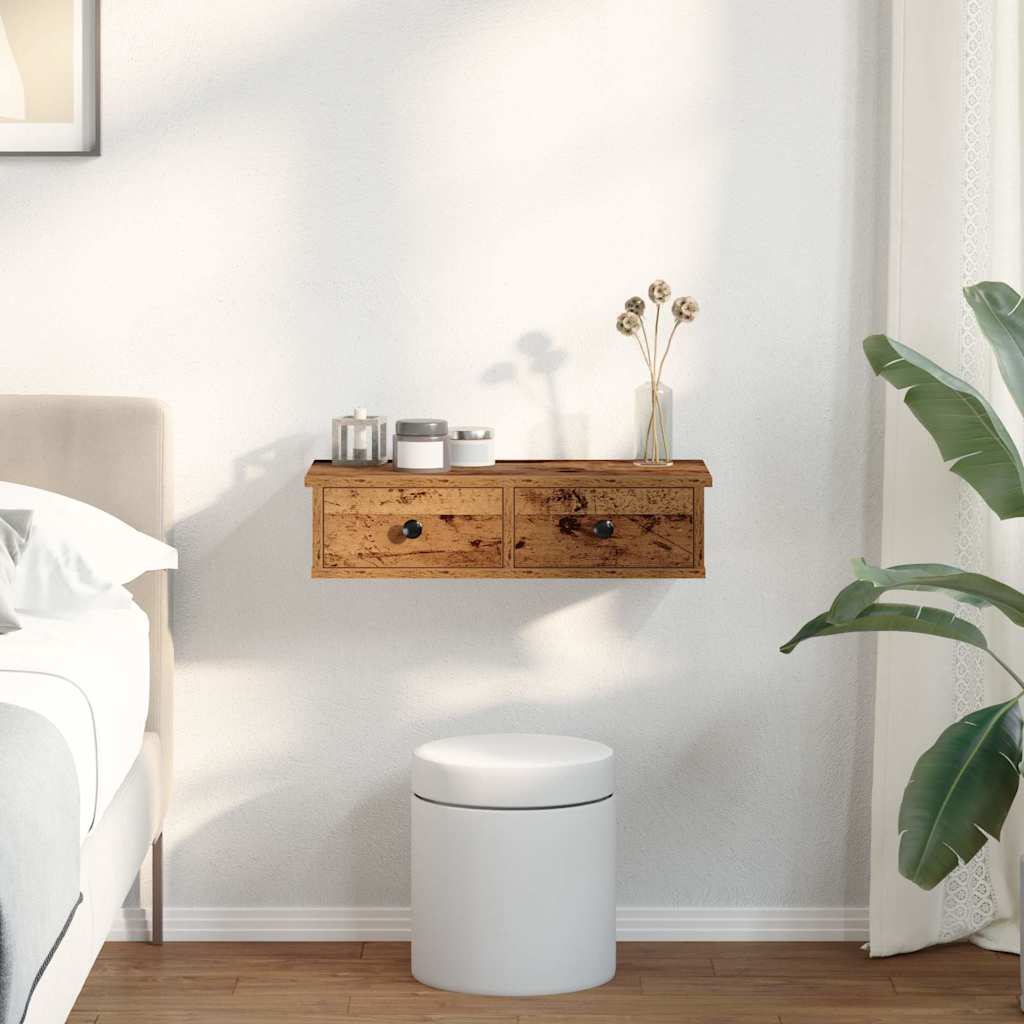 Wall shelf with drawers old wood look 60x25x15cm wood material