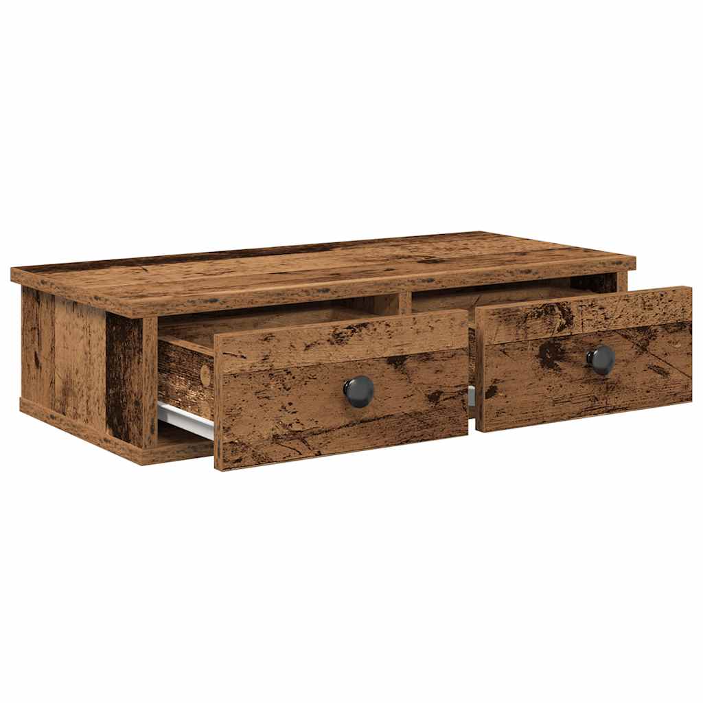 Wall shelf with drawers old wood look 60x25x15cm wood material