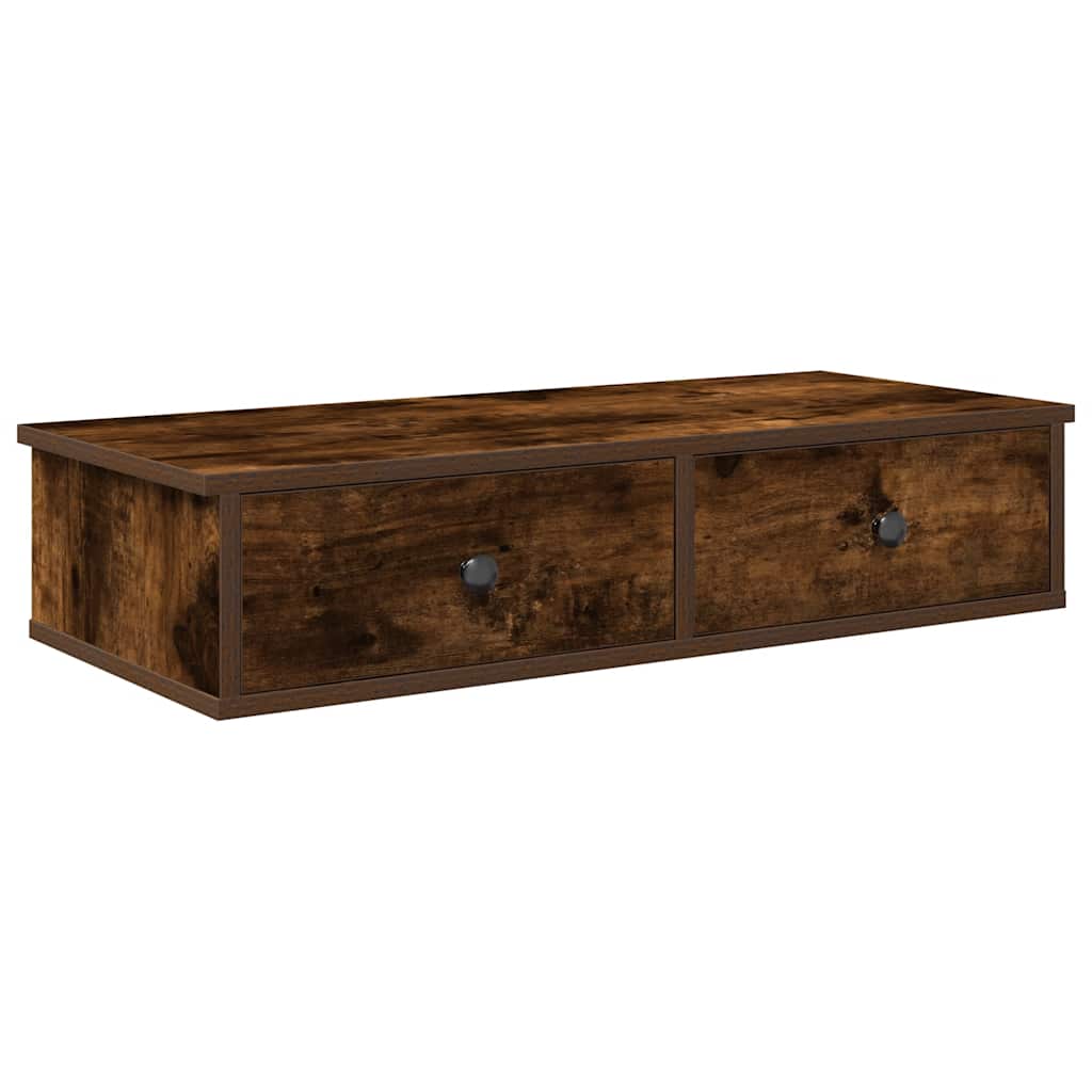 Wall shelf with drawers smoked oak 80x31x17 cm wood material