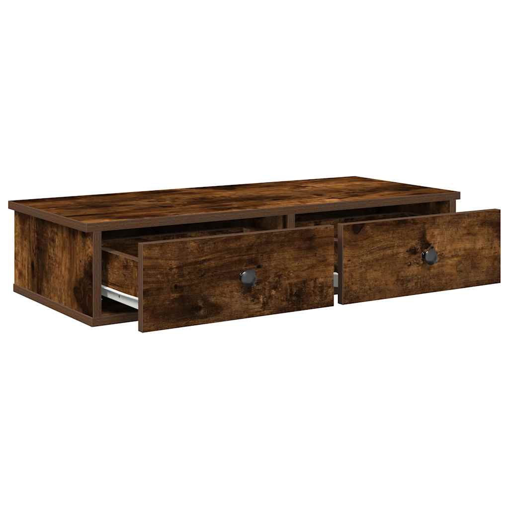 Wall shelf with drawers smoked oak 80x31x17 cm wood material