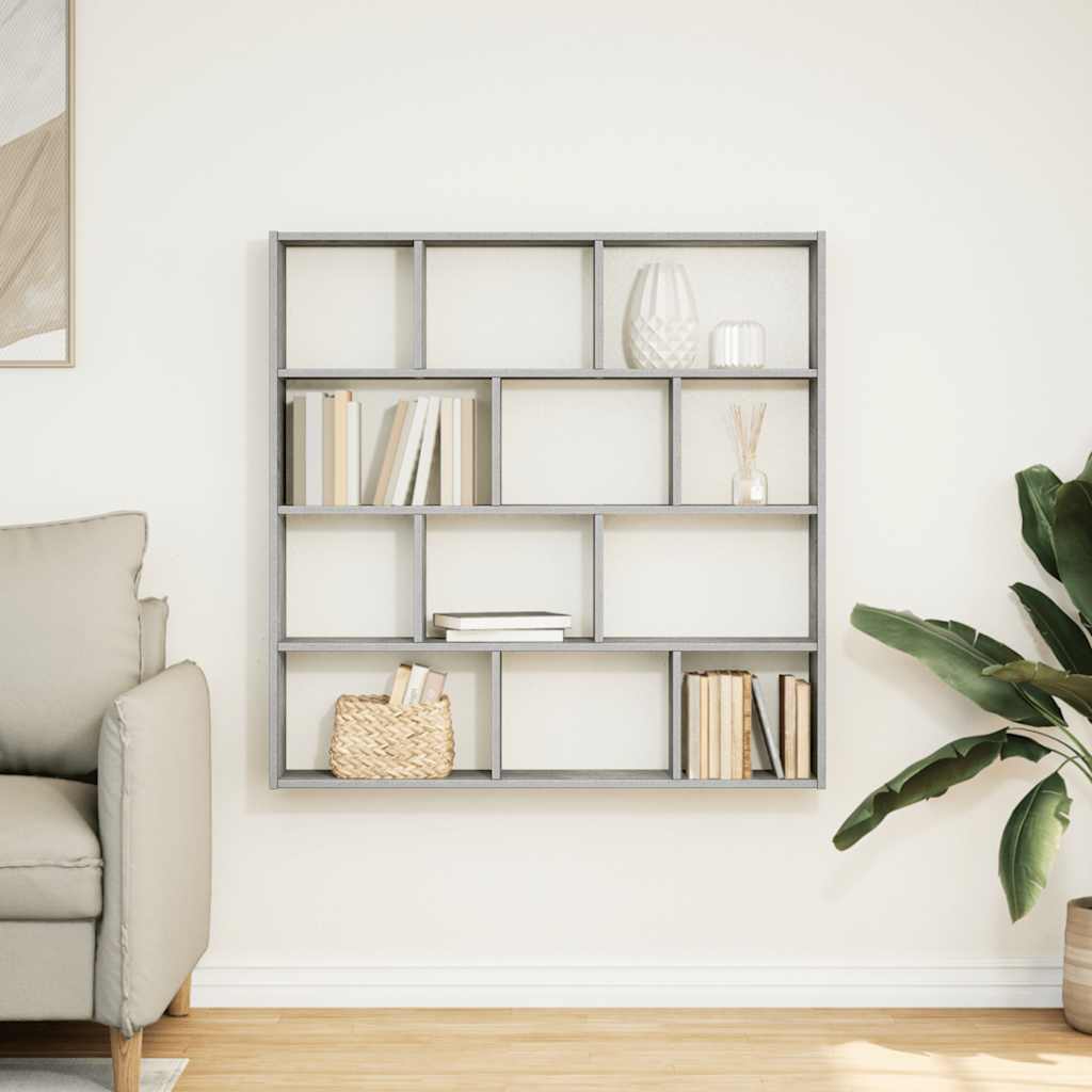 Cube shelf 12 compartments concrete grey wood material