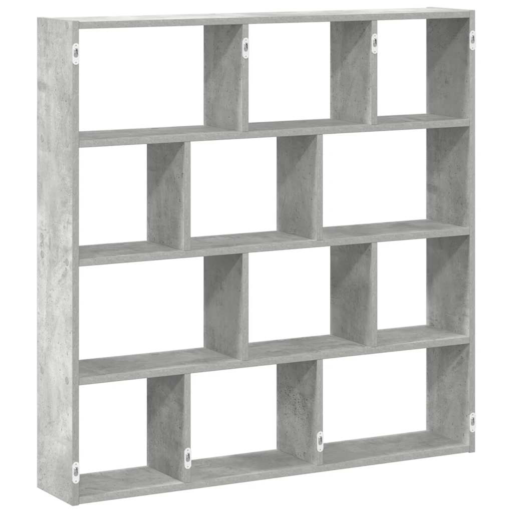 Cube shelf 12 compartments concrete grey wood material