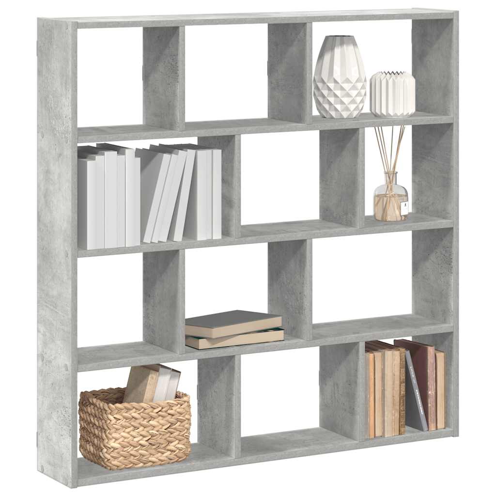 Cube shelf 12 compartments concrete grey wood material