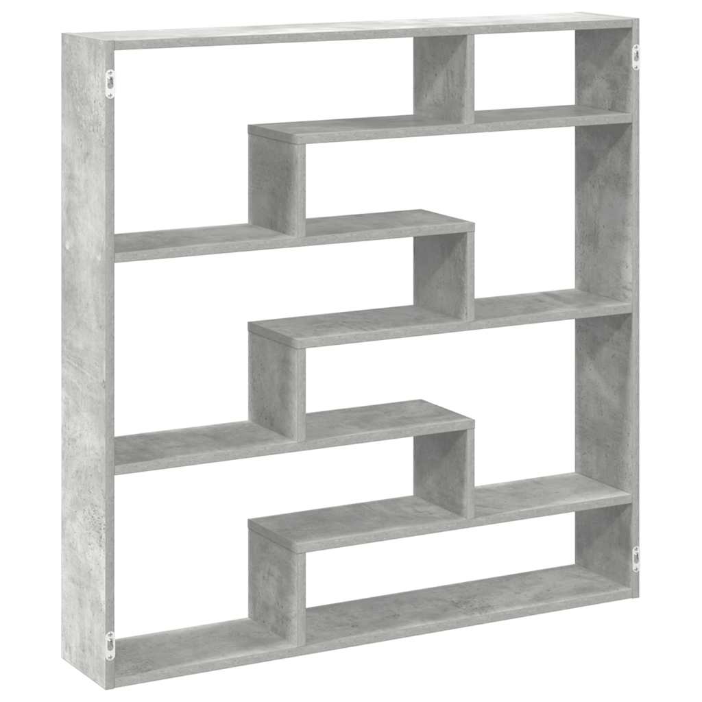 Cube shelf 7 compartments concrete grey wood material